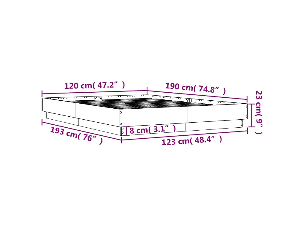 Cadre de lit sans matelas sonoma gris 120x190 cm
