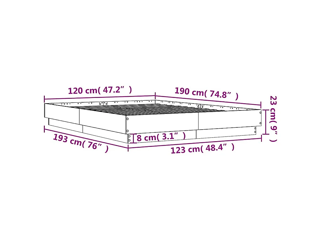 Cadre de lit sans matelas sonoma gris 120x190 cm