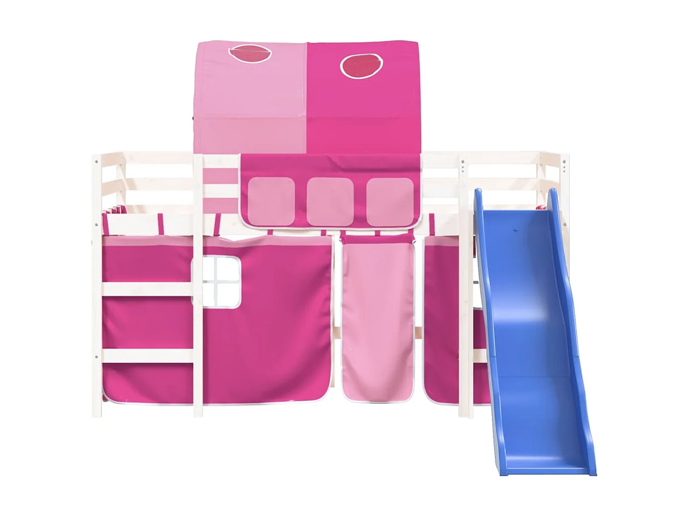 Cama alta para criança com túnel 90x200 cm pinho maciço rosa