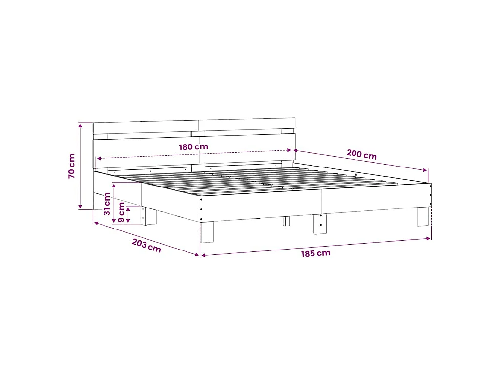 Estrutura cama c/ cabeceira 180x200 cm derivados madeira branco
