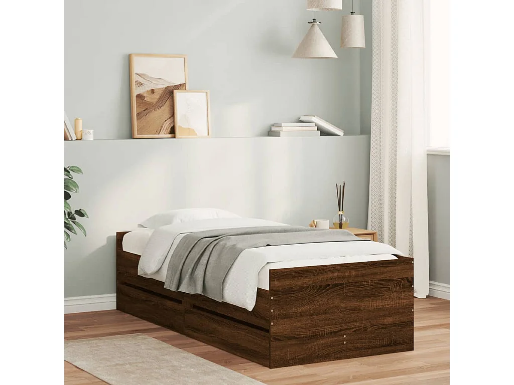 Bettgestell mit Schubladen Braun Eichen-Optik 90x190 cm