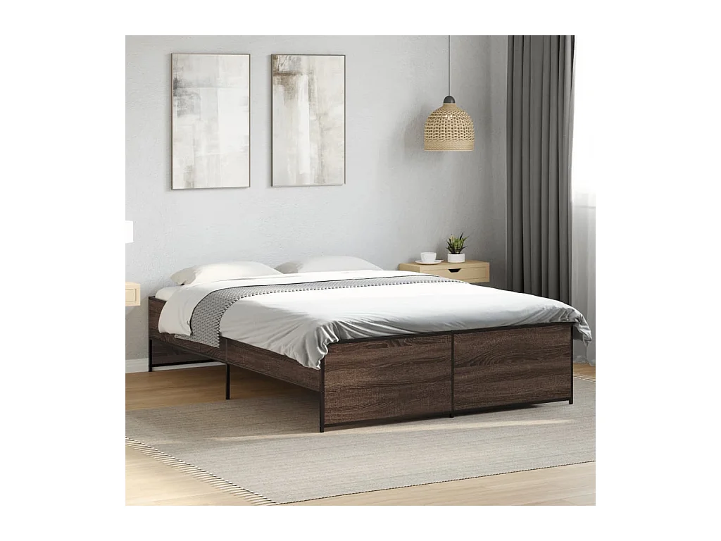 Bettgestell Braun Eichen-Optik 135x190 cm Holzwerkstoff Metall