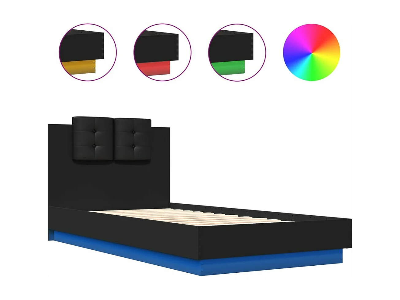 Giroletto con Testiera e LED Nero 75x190 cm