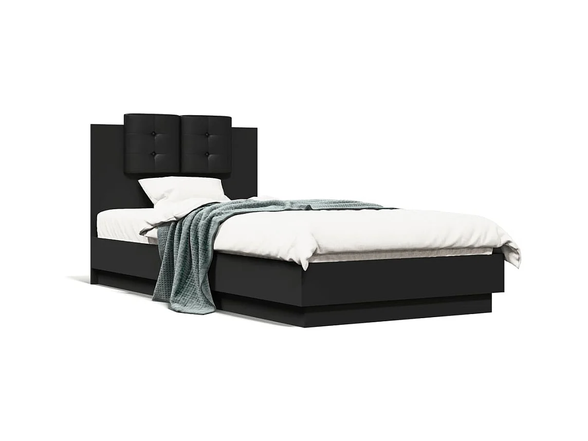 Estrutura de cama com cabeceira e luzes LED 75x190 cm preto