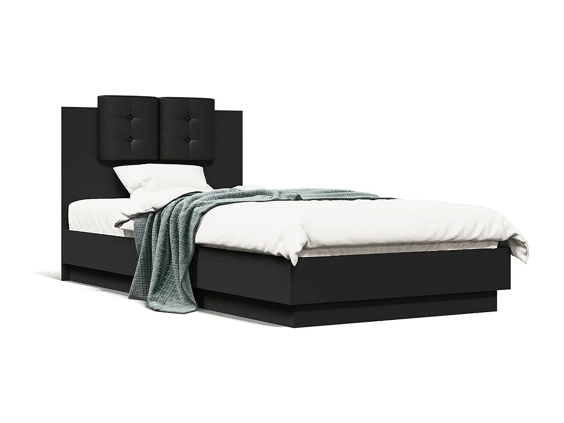 Cadre de lit avec LED sans matelas noir 75x190 cm