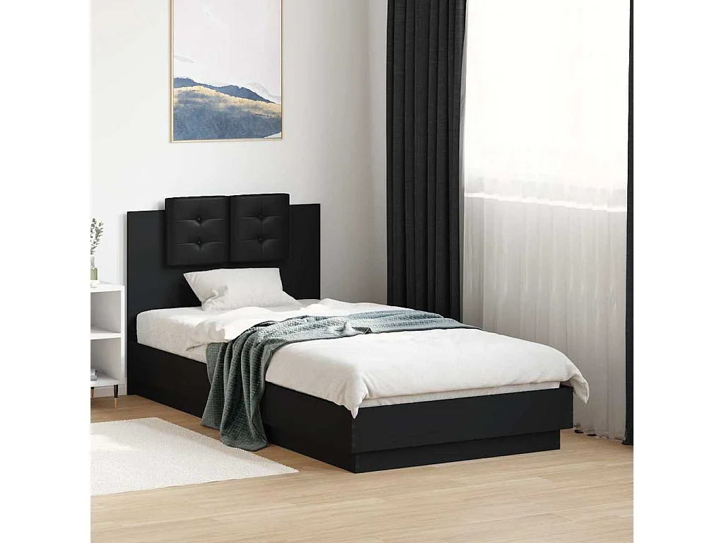 Bedframe met hoofdbord en LED-verlichting zwart 75x190 cm