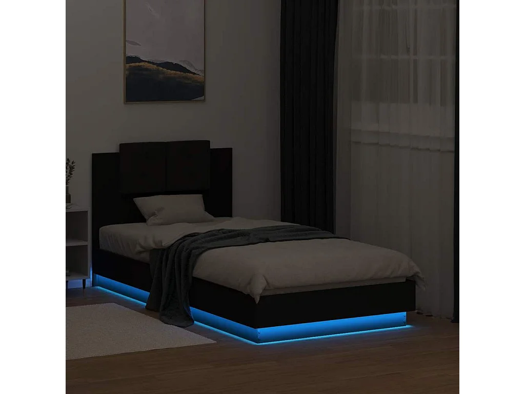 Bedframe met hoofdbord en LED-verlichting zwart 75x190 cm