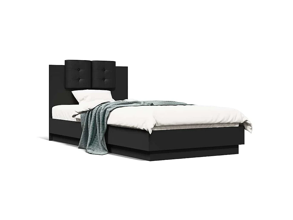 Bedframe met hoofdbord en LED-verlichting zwart 75x190 cm