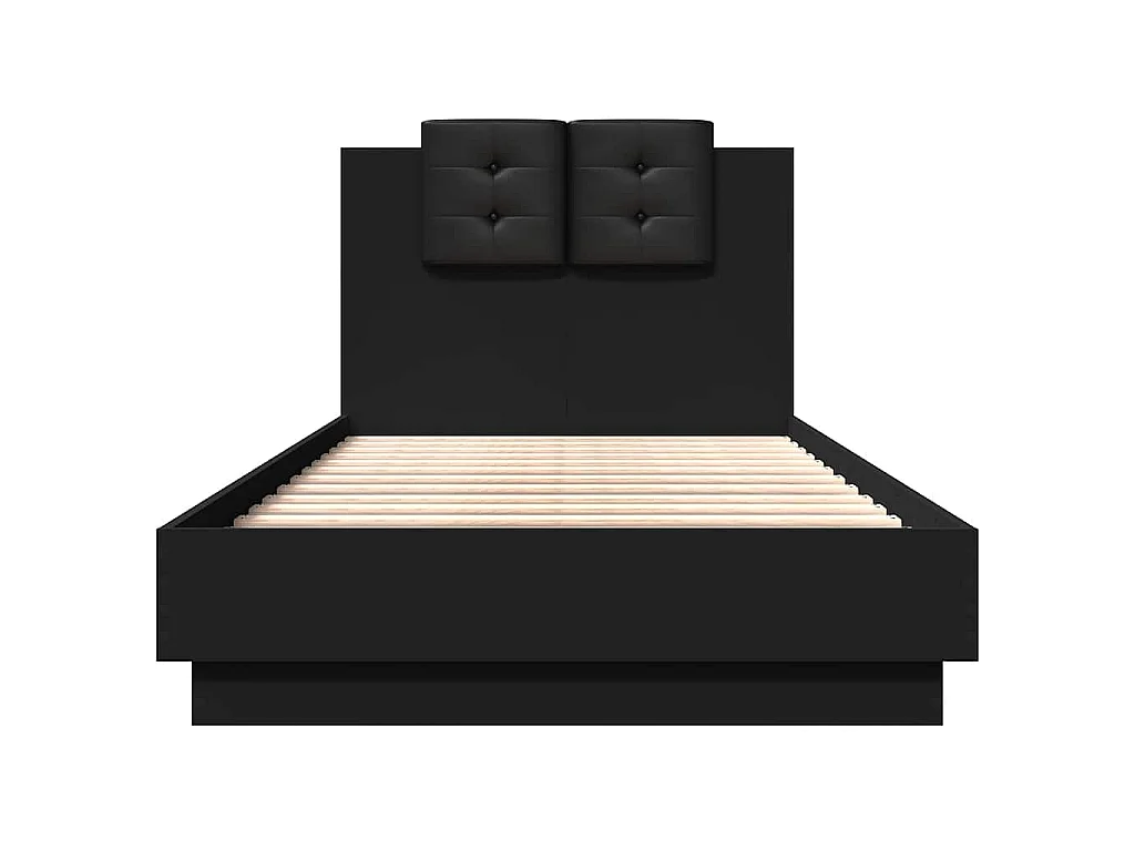 Bedframe met hoofdbord en LED-verlichting zwart 75x190 cm