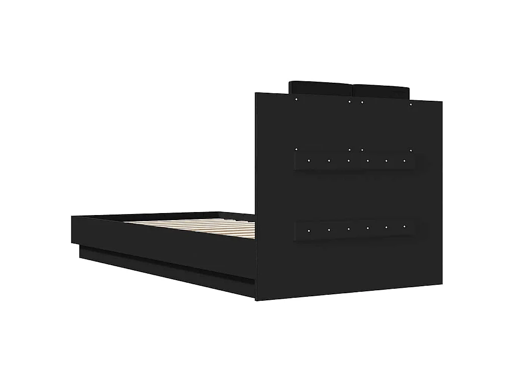 Bedframe met hoofdbord en LED-verlichting zwart 75x190 cm