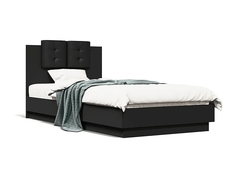 Cadre de lit avec LED sans matelas noir 75x190 cm