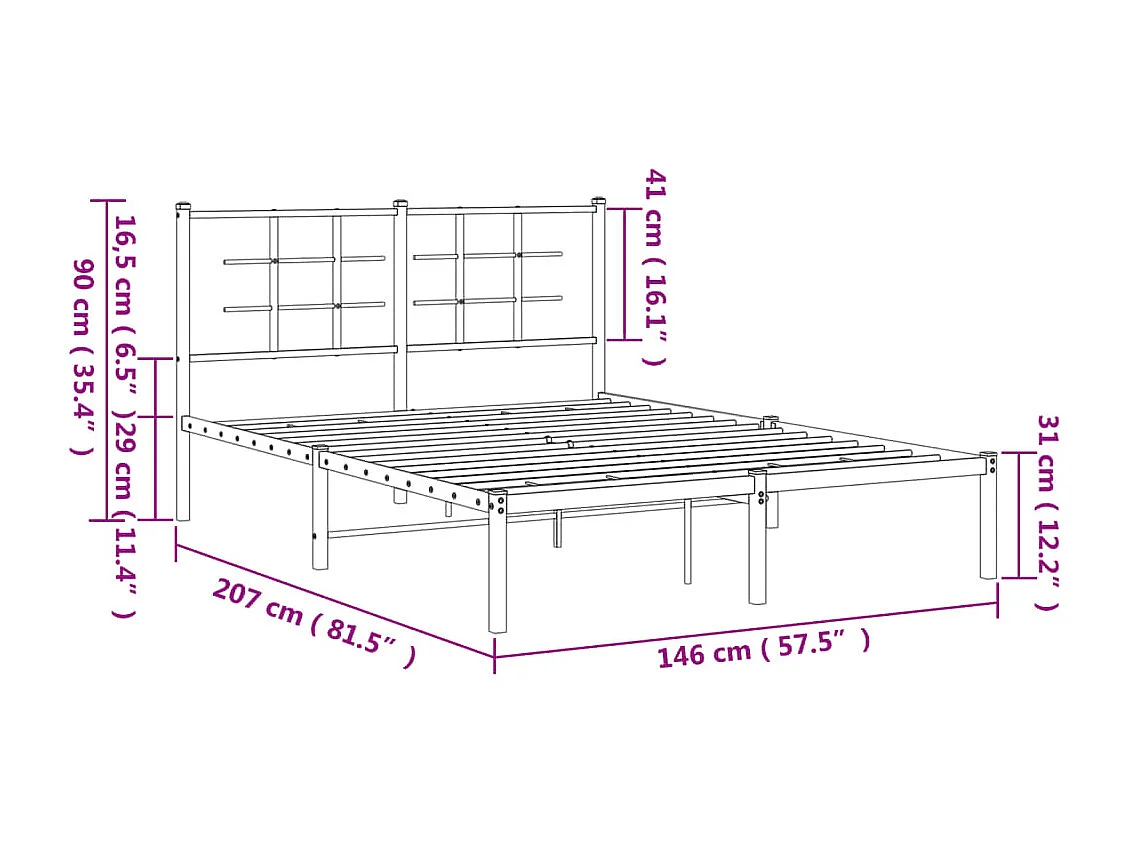 Bedframe met hoofdbord metaal zwart 140x200 cm