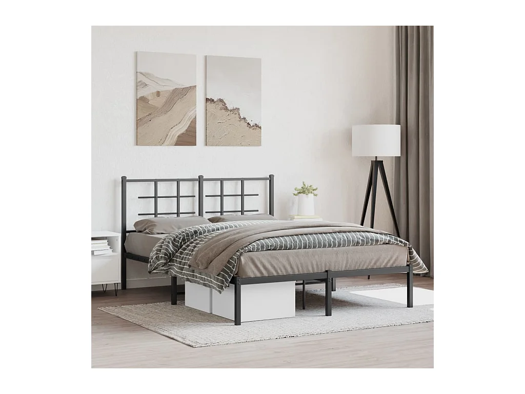 Cadre de lit métal sans matelas avec tête de lit noir 140x200cm