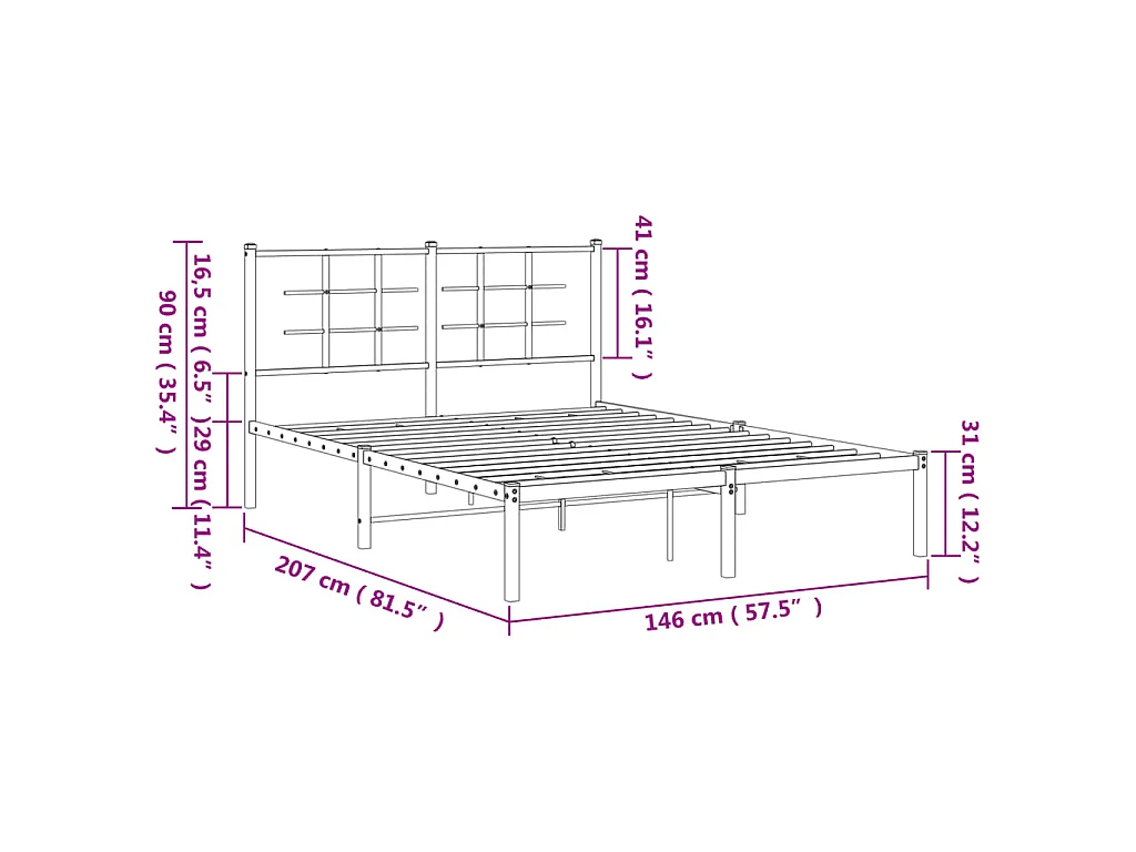 Bedframe met hoofdbord metaal zwart 140x200 cm