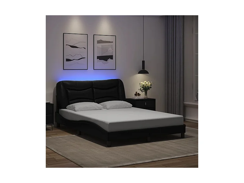 Bettgestell mit LED ohne Matratze "Hvar" Schwarz 140x190 cm Kunstleder