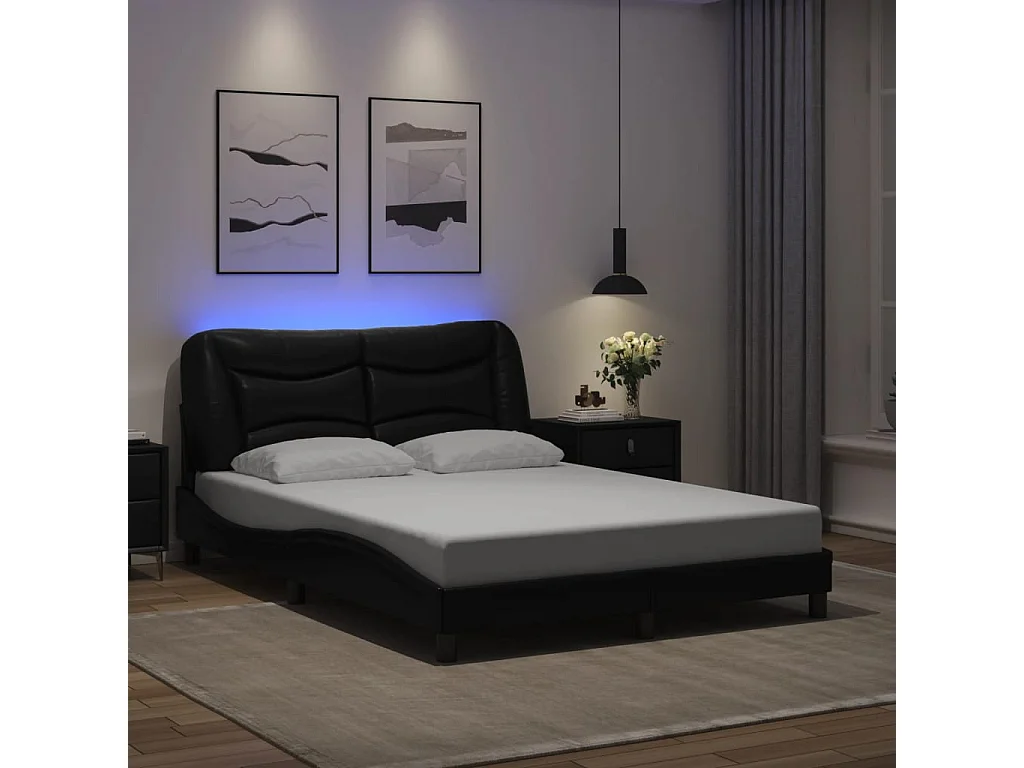 Bettgestell mit LED ohne Matratze "Hvar" Schwarz 140x190 cm