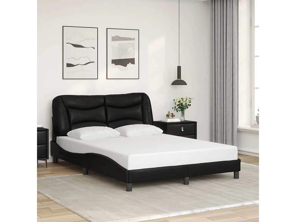 Bettgestell mit LED ohne Matratze "Hvar" Schwarz 140x190 cm