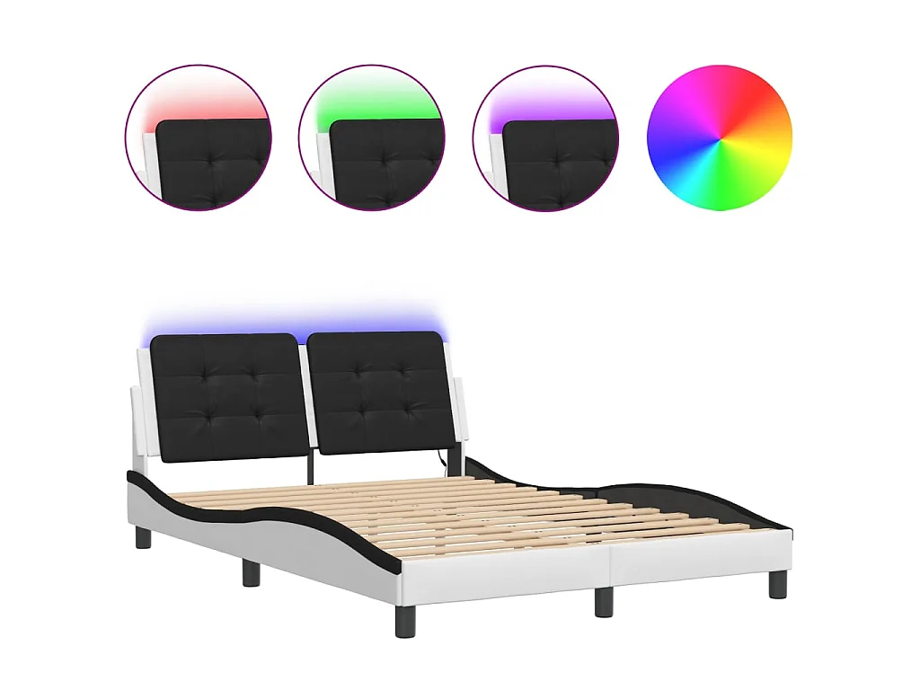 Cadre de lit avec LED sans matelas Zadar blanc et noir 140x200 cm