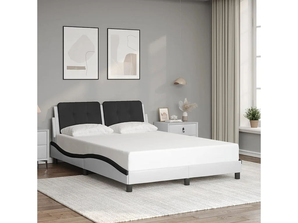 Cadre de lit avec LED sans matelas Zadar blanc et noir 140x200 cm