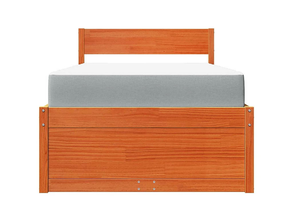 Letto Cassetti e Materasso Marrone Cera 100x200cm Massello Pino