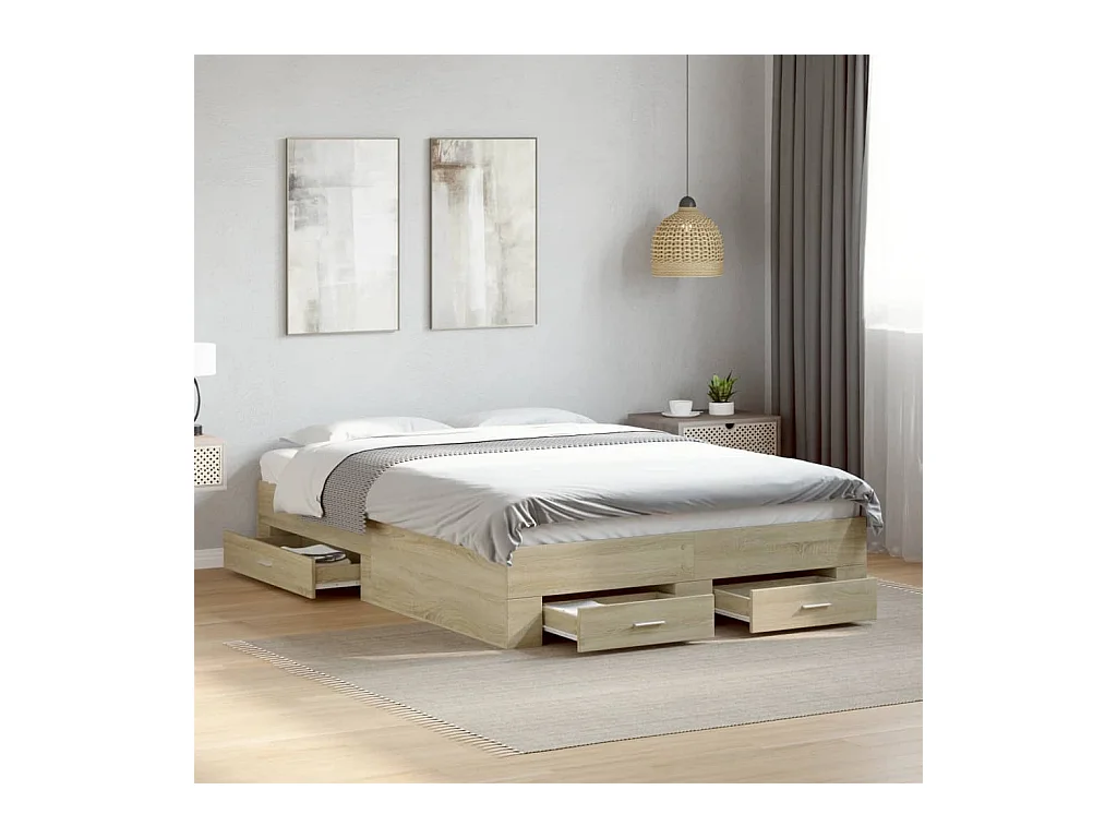 Cadre de lit avec tiroirs sans matelas chêne sonoma 140x190 cm