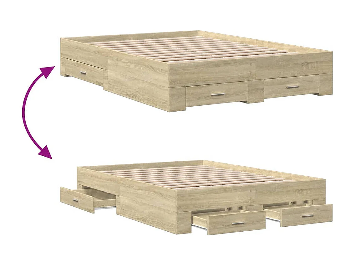 Cadre de lit avec tiroirs sans matelas chêne sonoma 140x190 cm