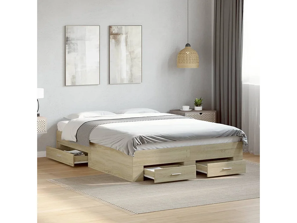 Cadre de lit avec tiroirs sans matelas chêne sonoma 140x190 cm