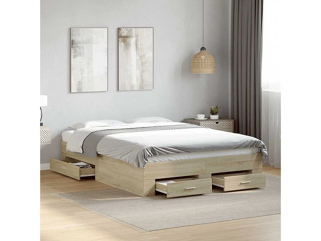 Cama con cajones madera ingeniería roble Sonoma 140x190 cm