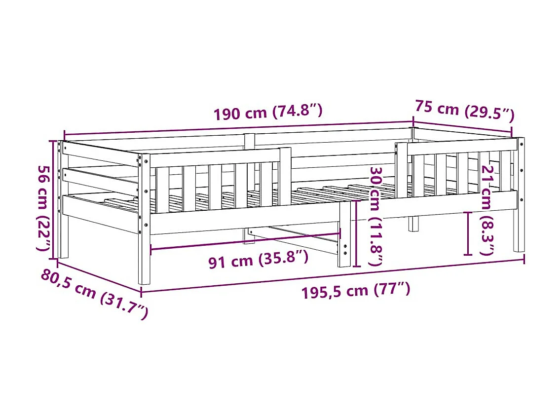 Cadre de lit sans matelas blanc 75x190 cm bois de pin massif