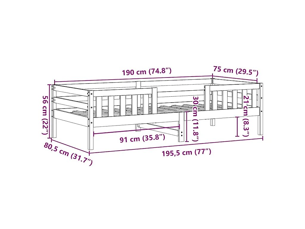 Estructura de cama sin colchón madera maciza blanca 75x190 cm