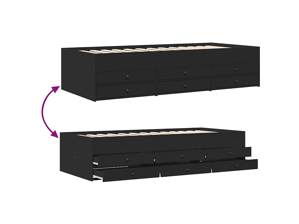 Divano Letto con Cassetti senza Materasso Nero 75x190 cm