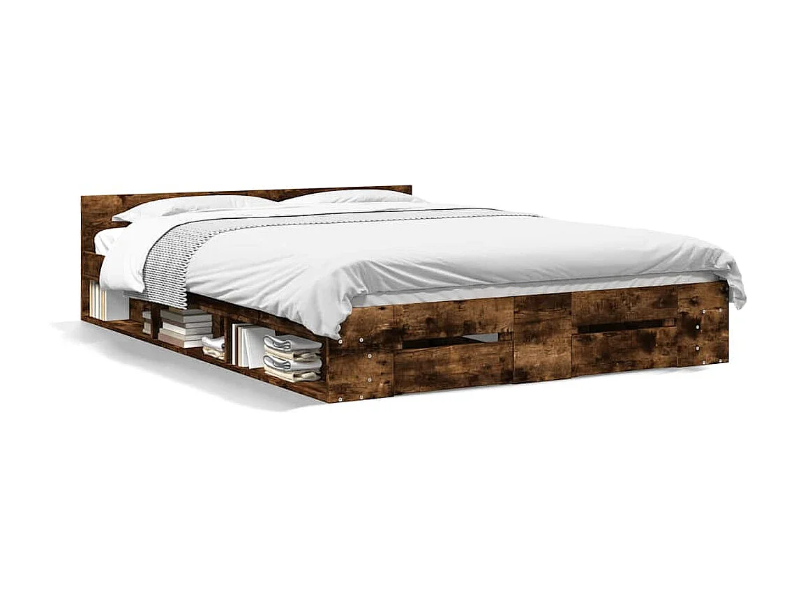 Bedframe met lades bewerkt hout gerookt eikenkleurig 140x190 cm