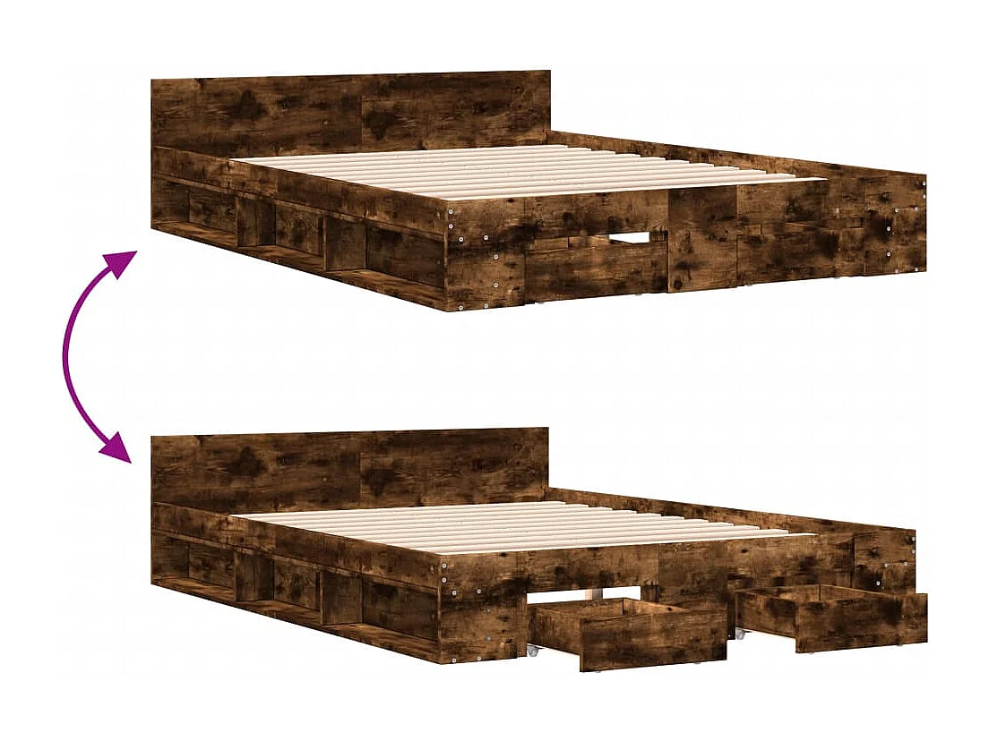 Bedframe met lades bewerkt hout gerookt eikenkleurig 140x190 cm