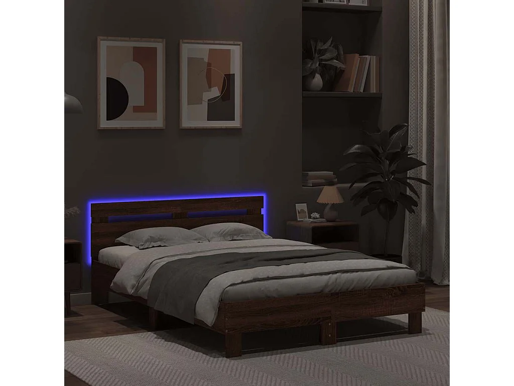 Cadre de lit avec LED sans matelas chêne marron 120x190 cm