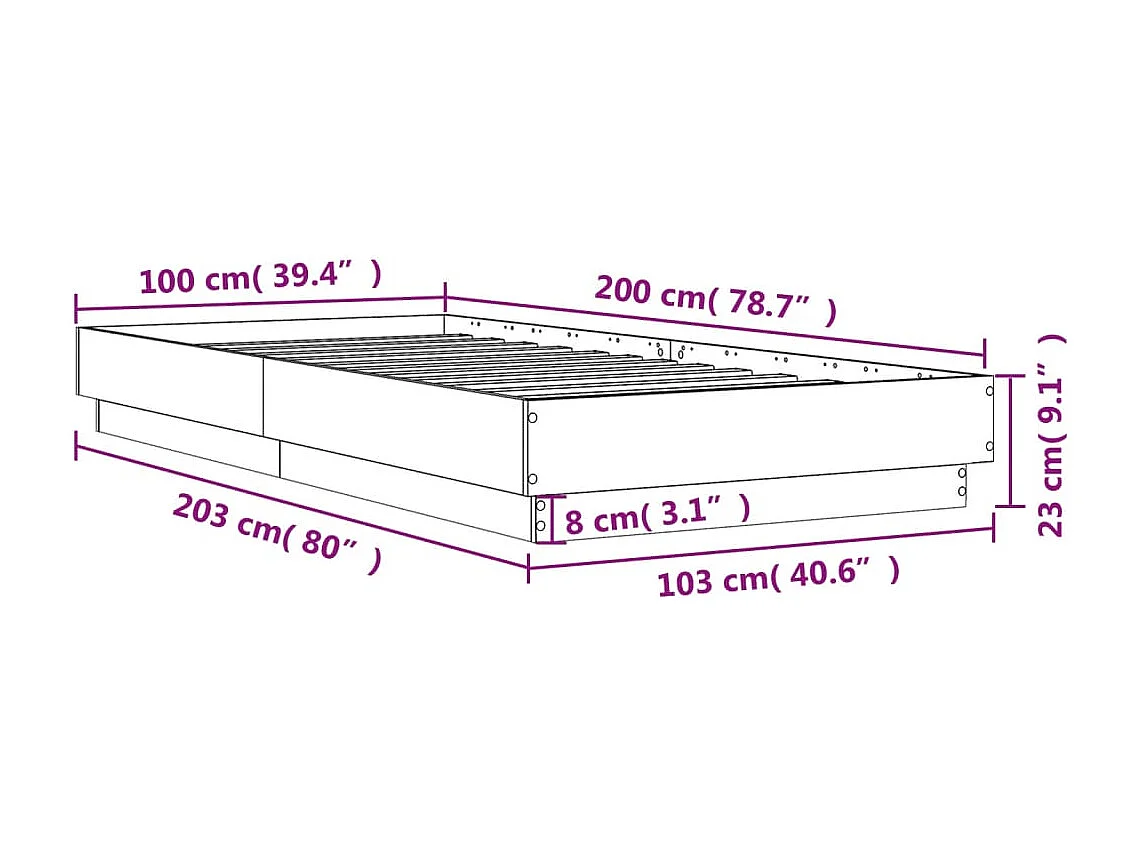 Bettgestell mit LED-Leuchten Weiß 100x200 cm