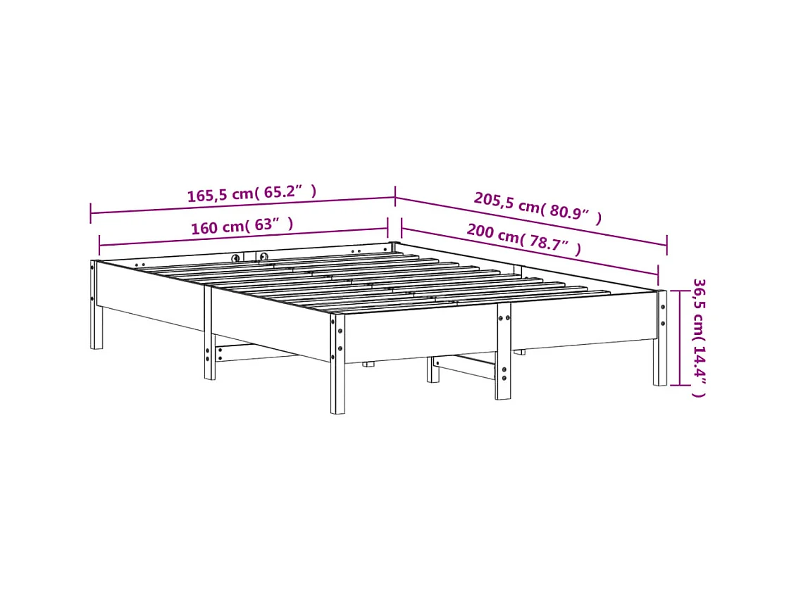 Cadre de lit sans matelas blanc 160x200 cm bois de pin massif