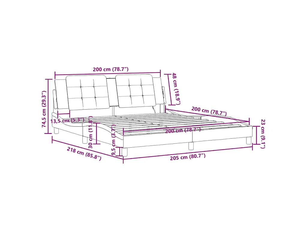 Bedframe met LED zonder matras "Zadar" grijs 200x200 cm