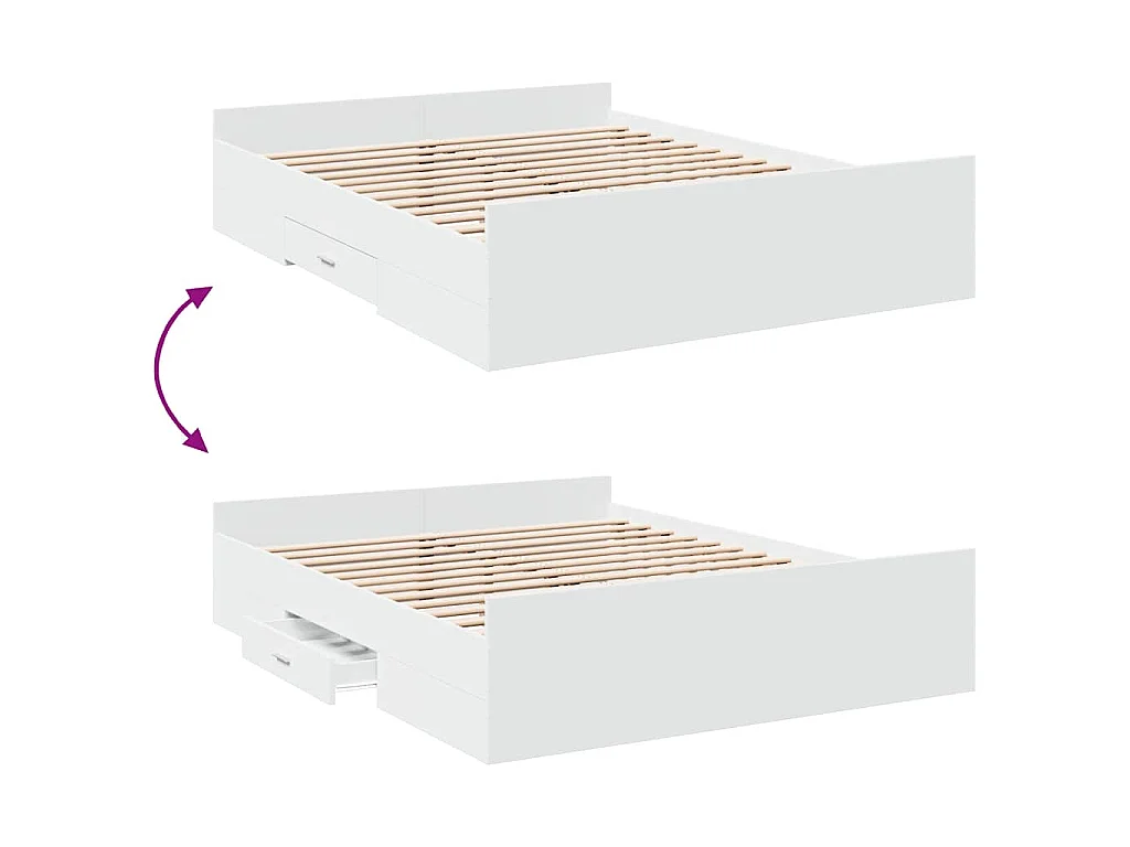 Cadre de lit avec tiroirs sans matelas blanc 150x200 cm
