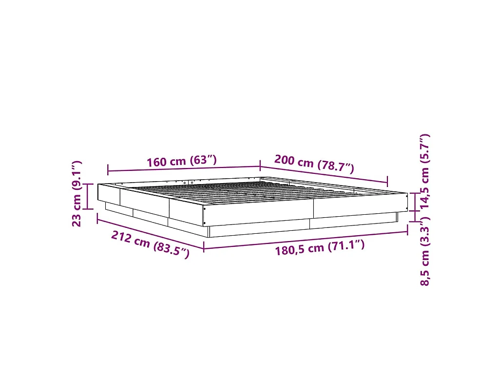 Cadre de lit avec lumières LED sans matelas blanc 160x200 cm