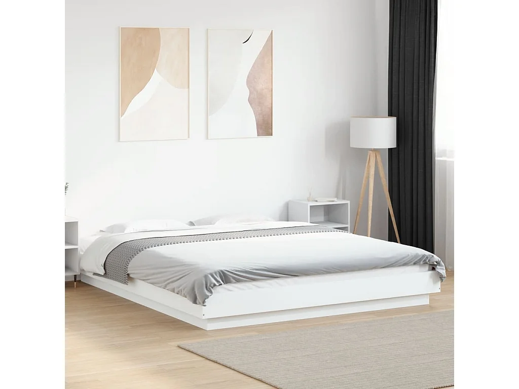 Cadre de lit avec lumières LED sans matelas blanc 160x200 cm