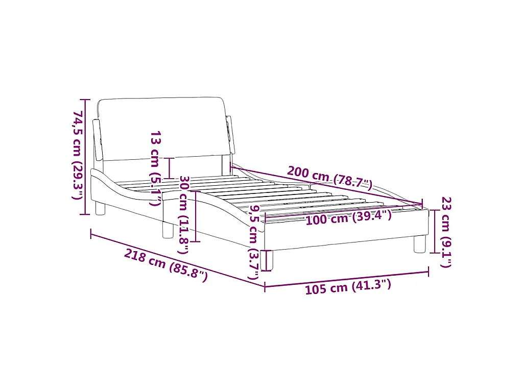 Cadre de lit Dover gris foncé 100x200 cm tissu