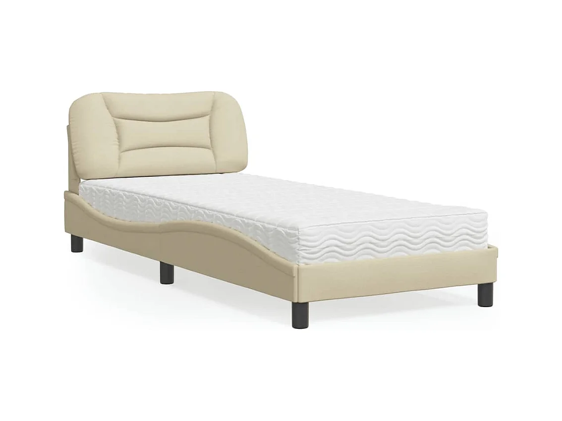 Lit avec matelas crème 90x190 cm tissu