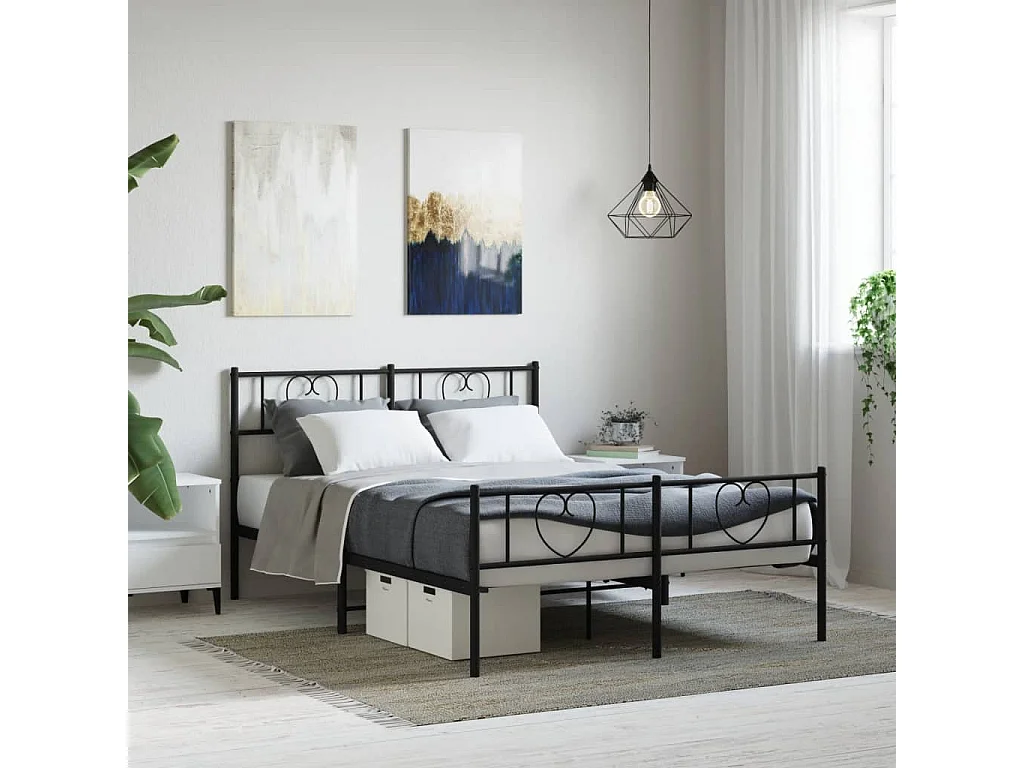 Bedframe met hoofd- en voeteneinde metaal zwart 140x190 cm