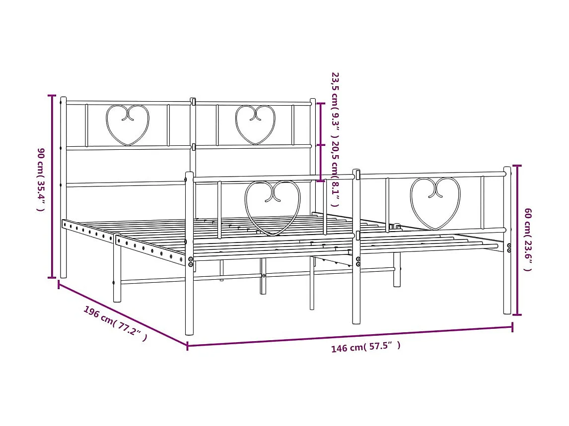 Bedframe met hoofd- en voeteneinde metaal zwart 140x190 cm