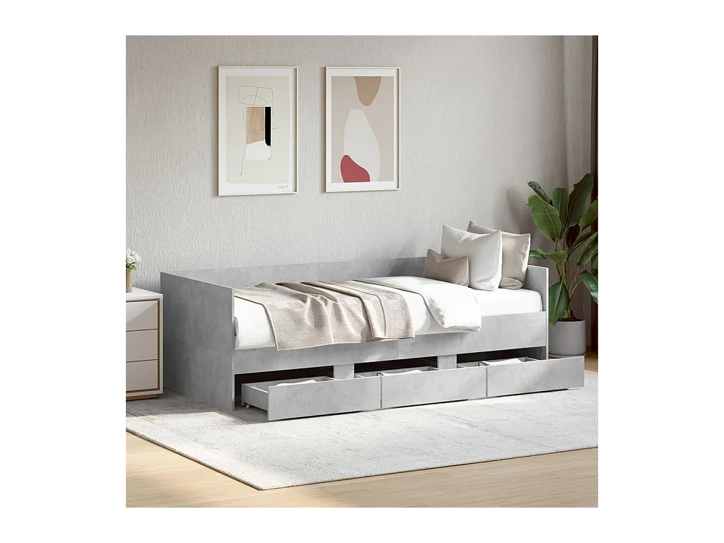 Lit de jour avec tiroirs sans matelas gris béton 90x190 cm