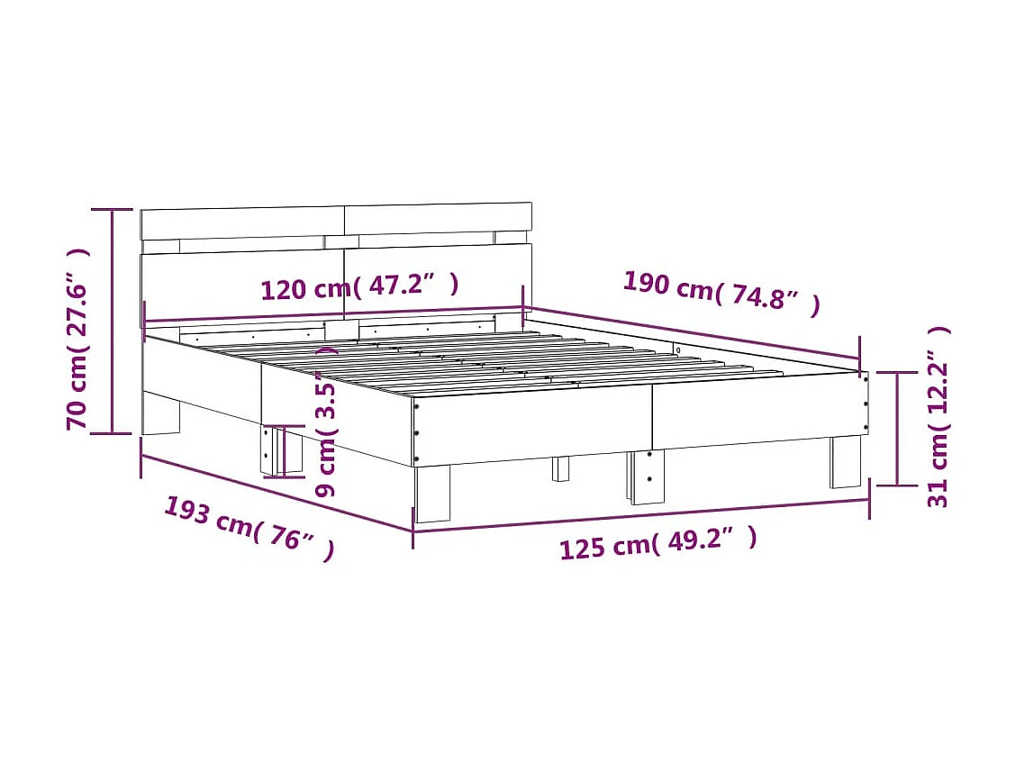 Bettgestell mit Kopfteil LED-Beleuchtung Räuchereiche 120x190cm