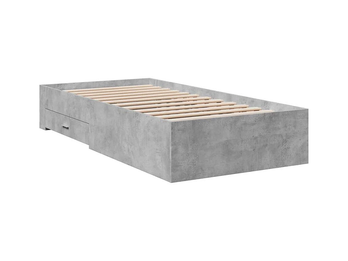 Cadre de lit avec tiroirs sans matelas gris béton 100x200 cm