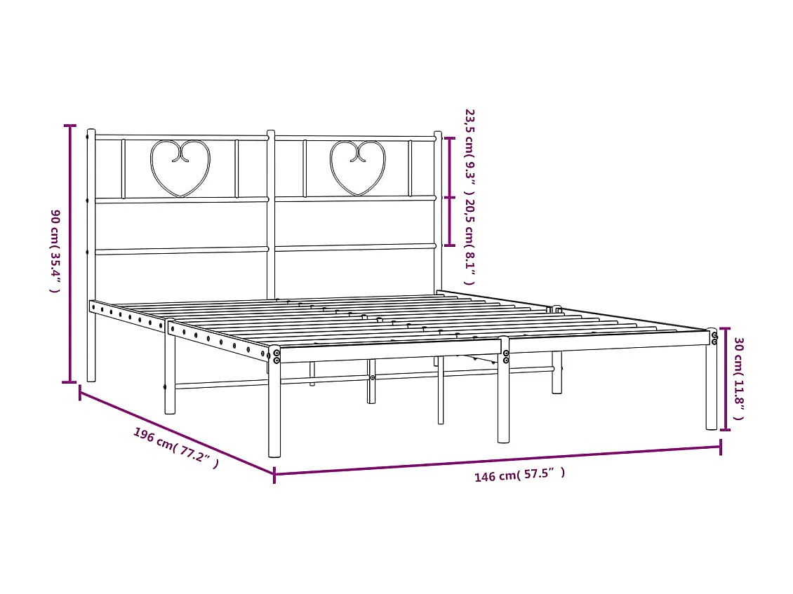 Estructura cama sin colchón con cabecero metal blanco 140x190cm