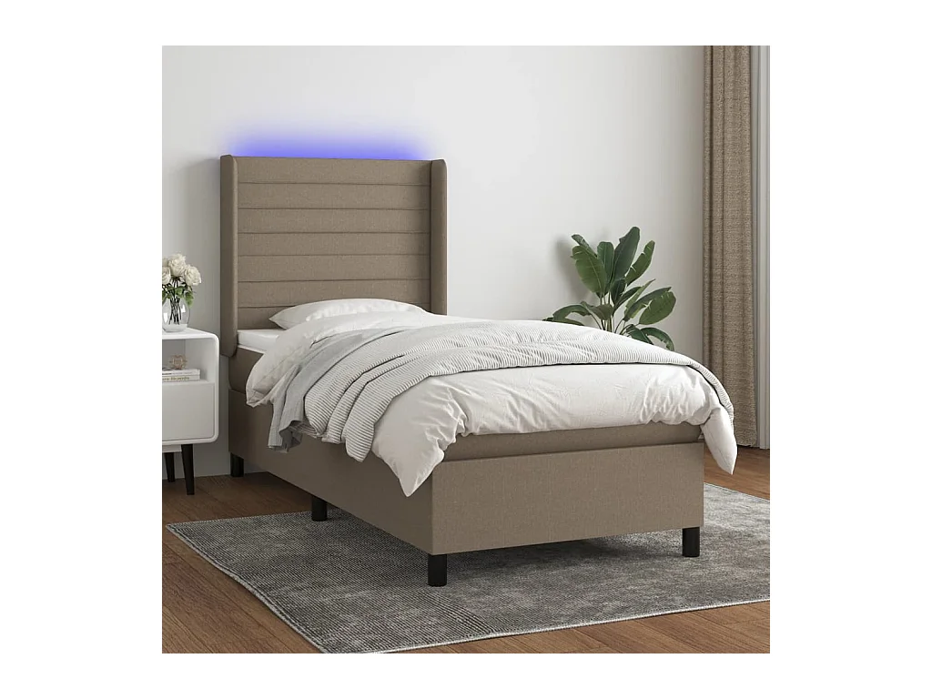 Sommier à lattes de lit matelas et LED Taupe 80x200cm Tissu