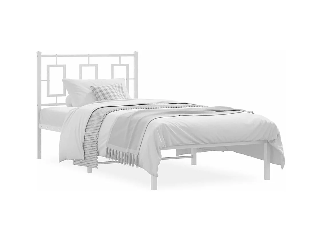 Cadre de lit métal sans matelas avec tête de lit blanc 90x190cm